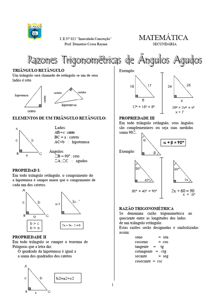 Sessão de Aprendizagem de Razões Trigonométricas Ccesa007 | PDF ...