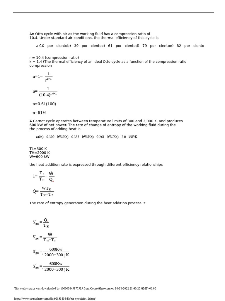 Assignment Exercises 2 | PDF | Entropy | Energy Technology