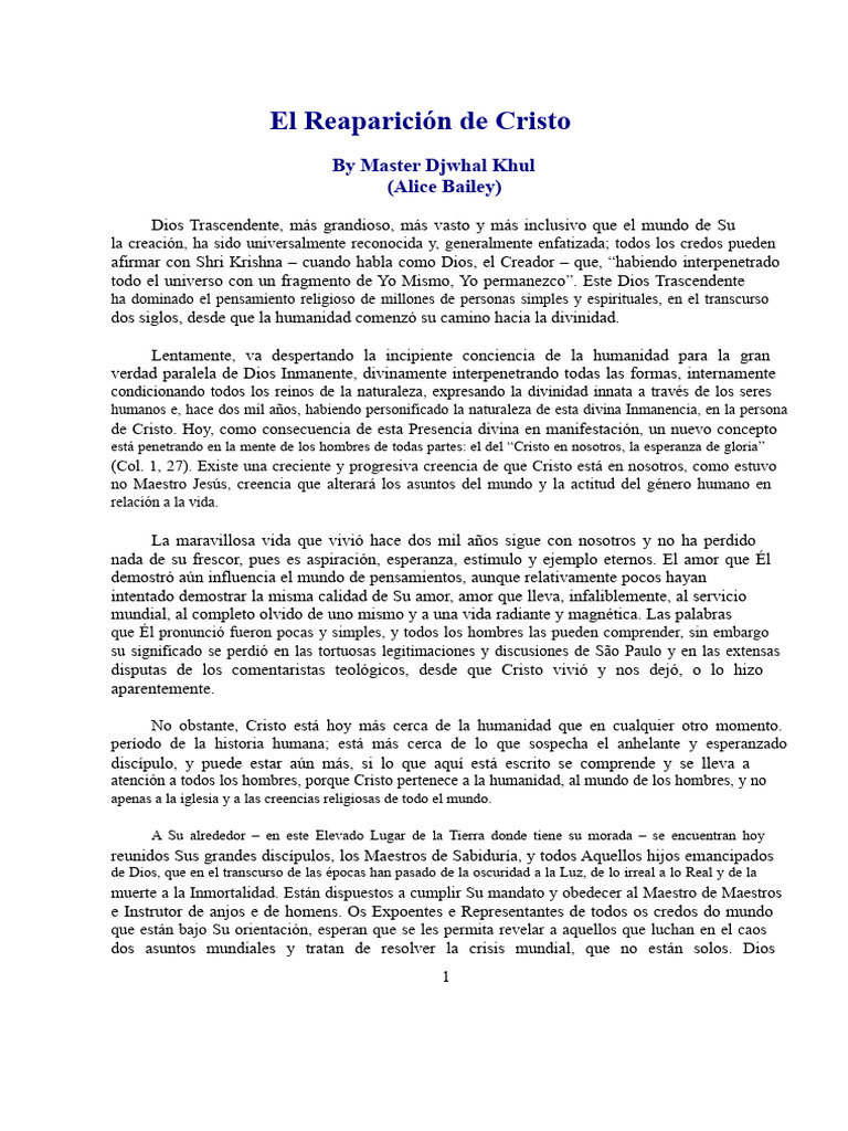 La Reaparición de Cristo | PDF | Cristo (título) | Amor