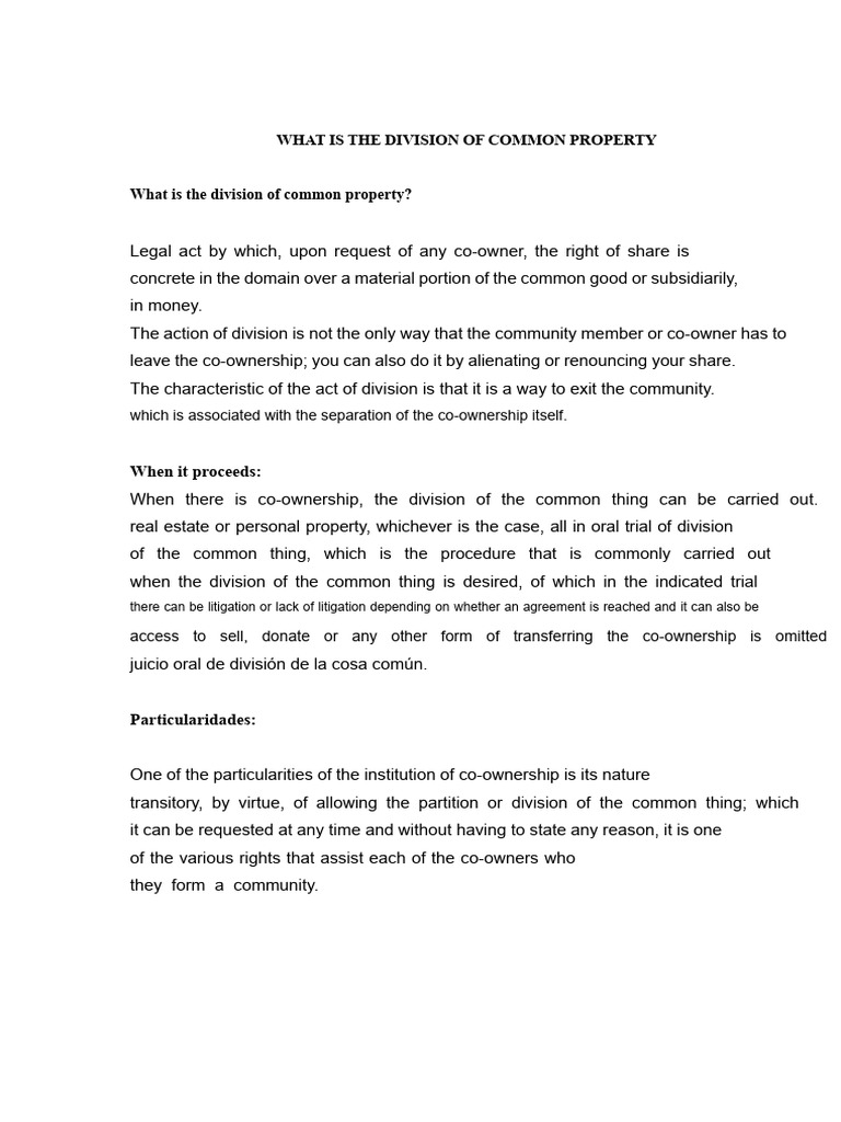 Division of Common Property Explained | PDF | Concurrent Estate | Property