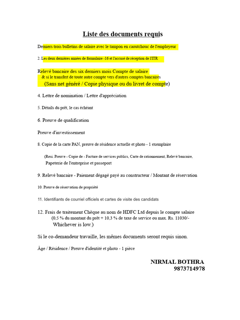 Documents requis pour prêt HDFC | PDF