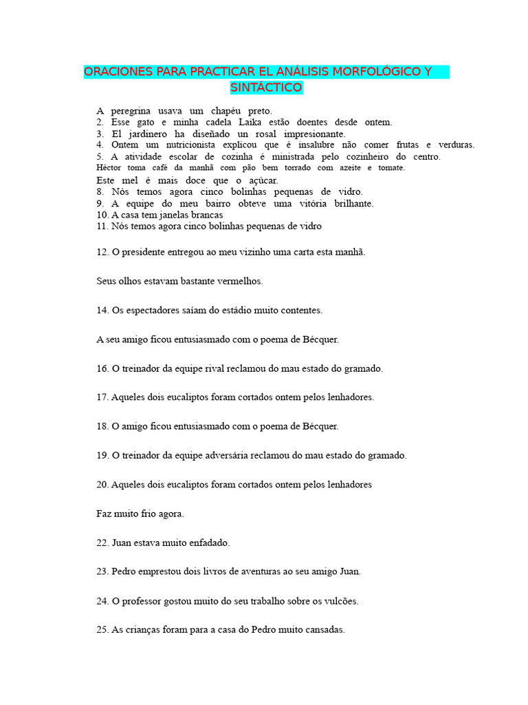 Frases Para Praticar A Análise Morfológica e Sintática | PDF