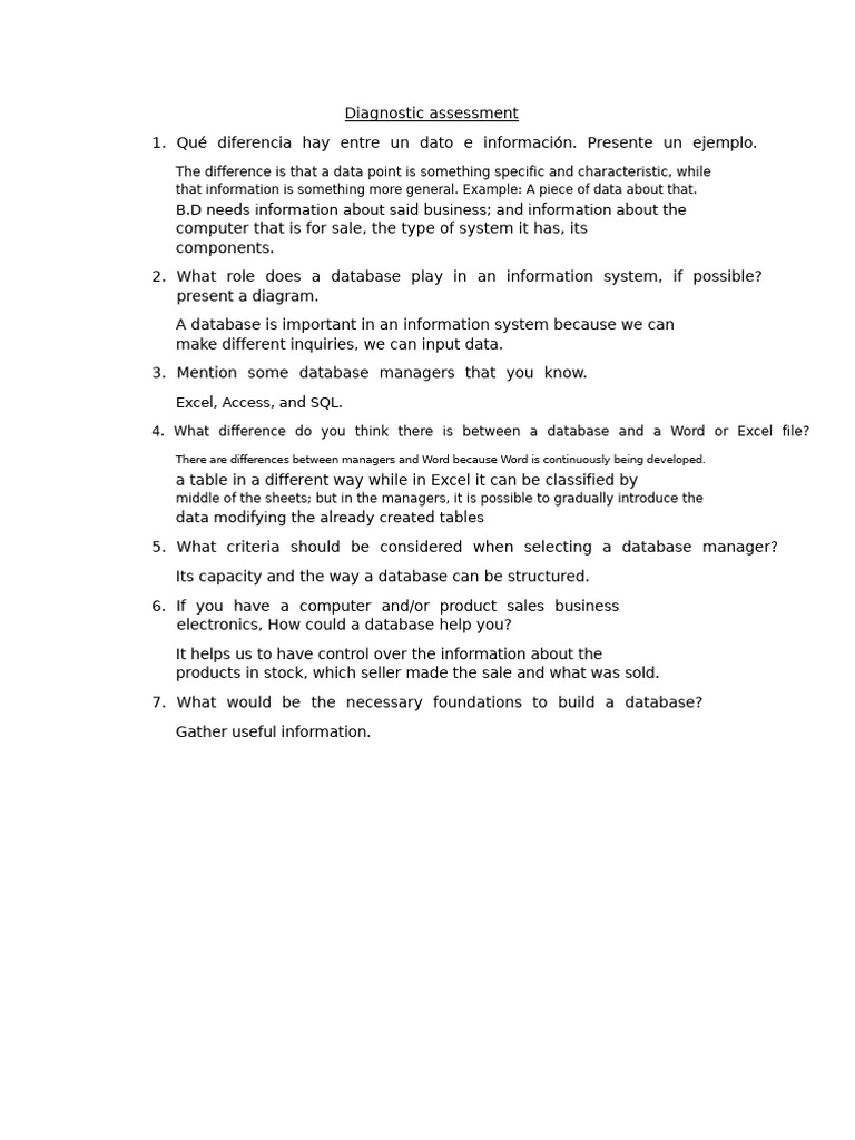 Diagnostic assessment | PDF | Databases | Relational Database