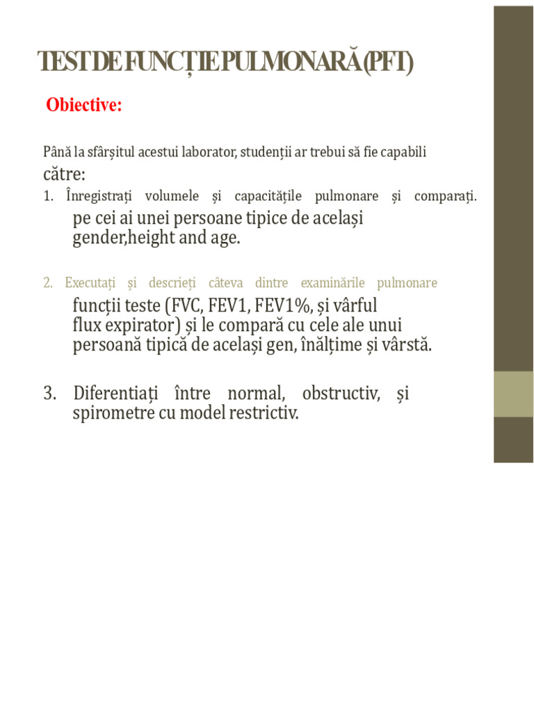 Test de Funcție Pulmonară (PFT) | PDF