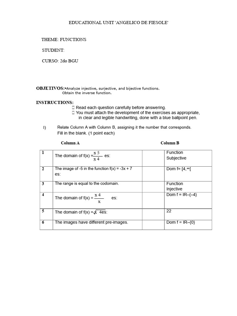 2nd BGU Assessment of Injective, Surjective, and Bijective Functions ...