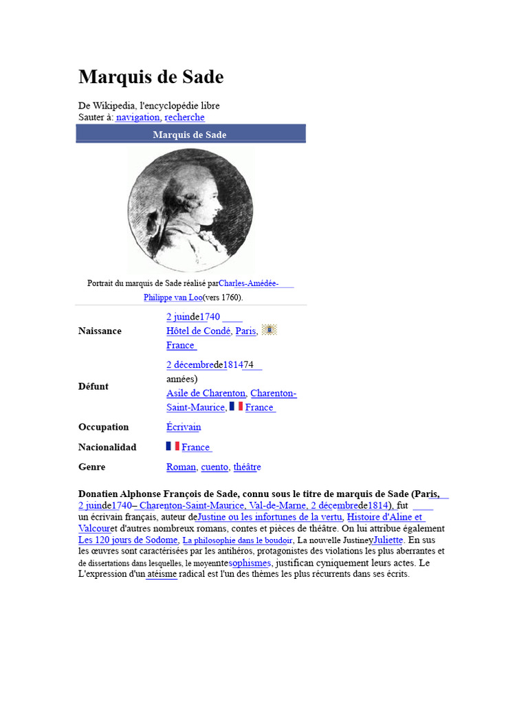 Vie et œuvres du marquis de Sade | PDF | Donatien Alphonse François de Sade