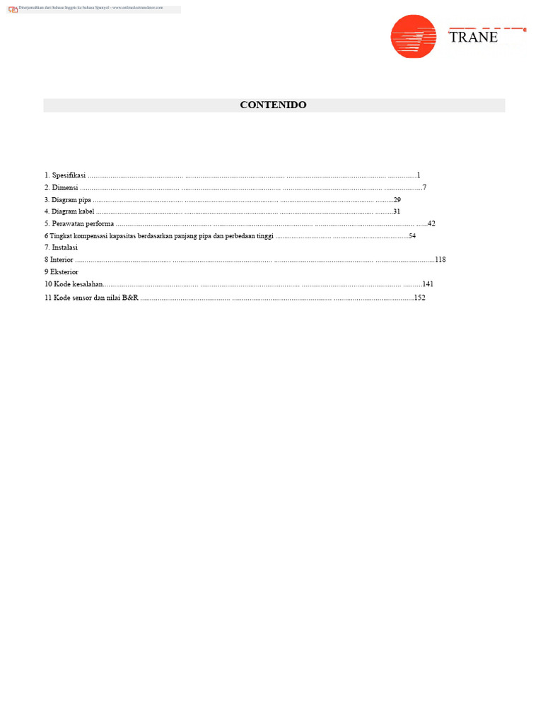 Spesifikasi dan Dimensi Model TRANE | PDF