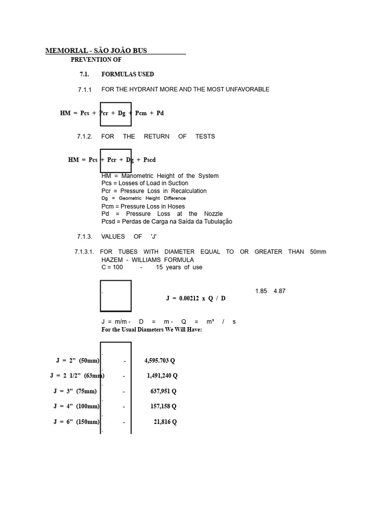 Hydrant System Calculation Formulas | PDF | Chemical Engineering ...