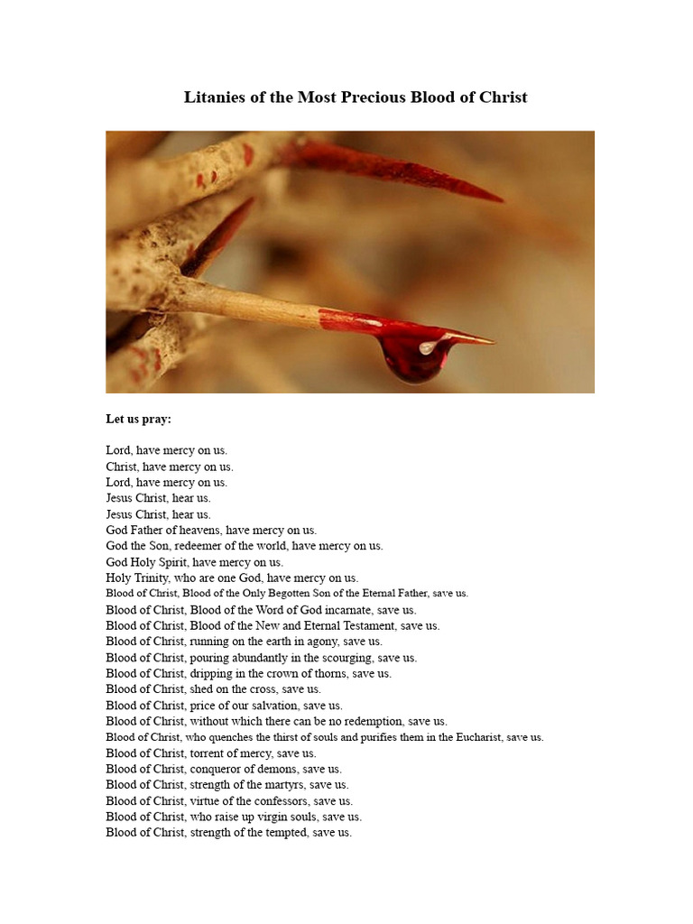 Litany of the Most Precious Blood of Christ PDF Salvation