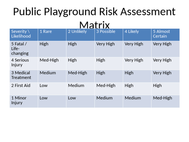 Playground Risk Assessment Matrix | PDF