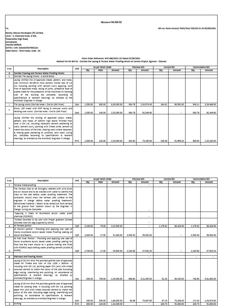 RA bill format | PDF | Concrete | Architectural Design