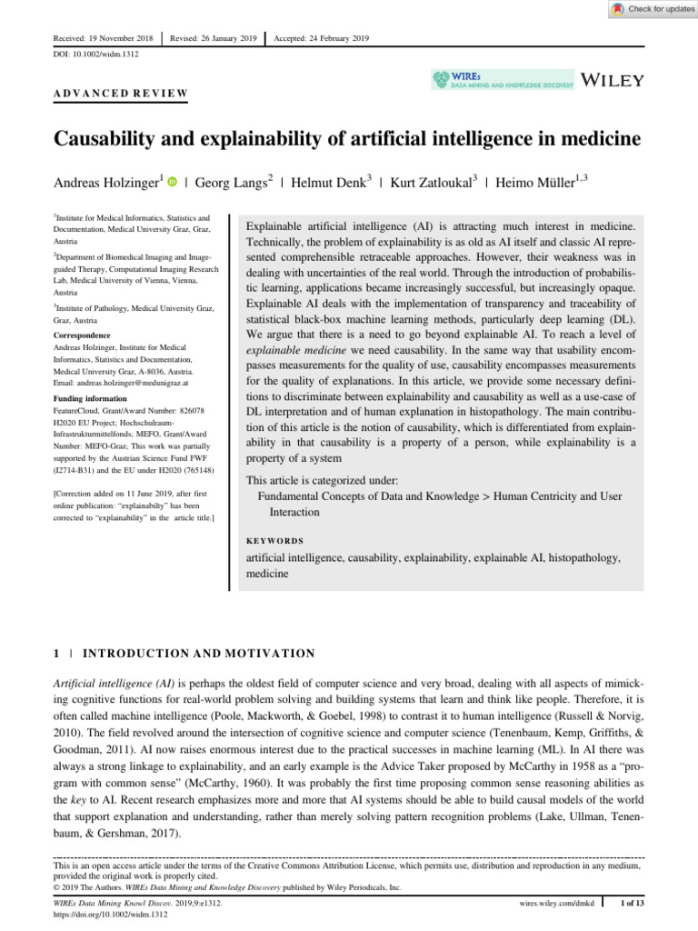 Causability and Explainability of Artificial Intelligence in Medicine ...