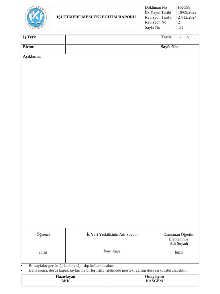 Staj Form | PDF