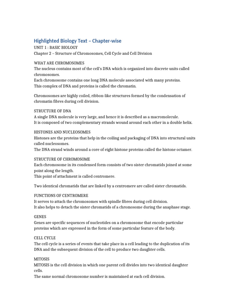 Chapterwise Highlighted Biology | PDF | Chromosome | Dna