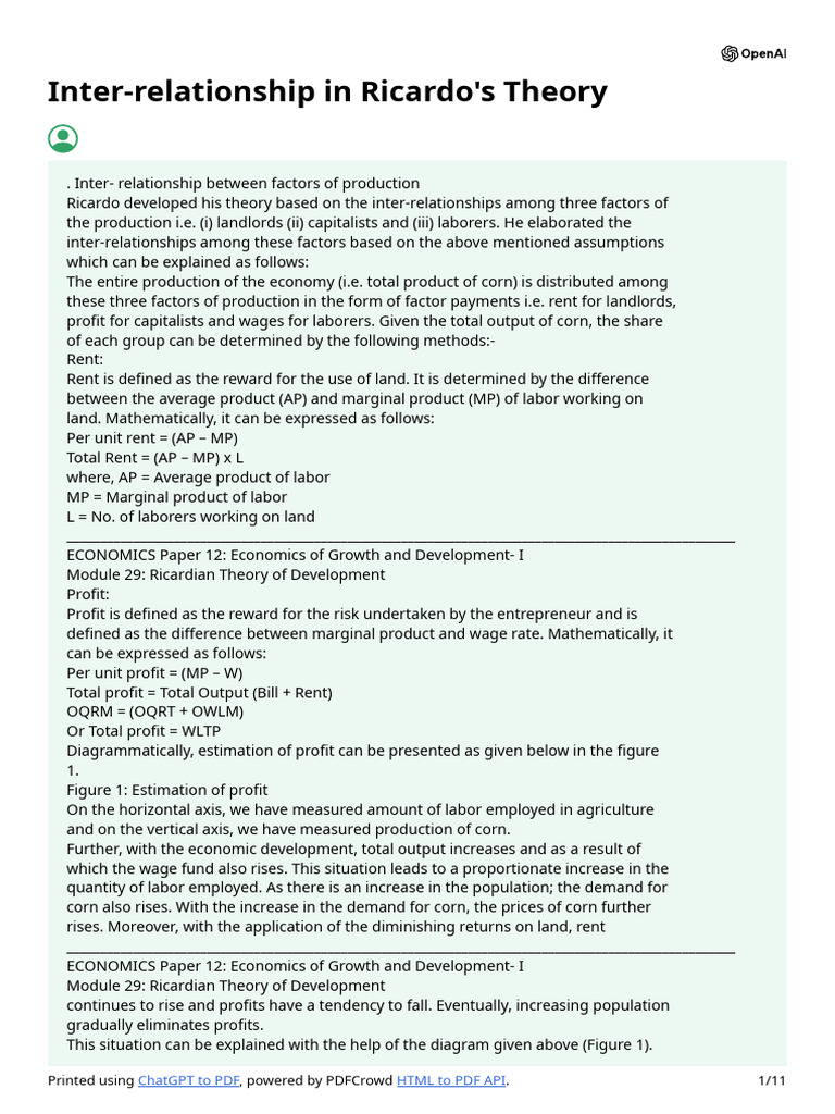 Ricardo's Factors of Production Theory | PDF | Labour Economics | Economics