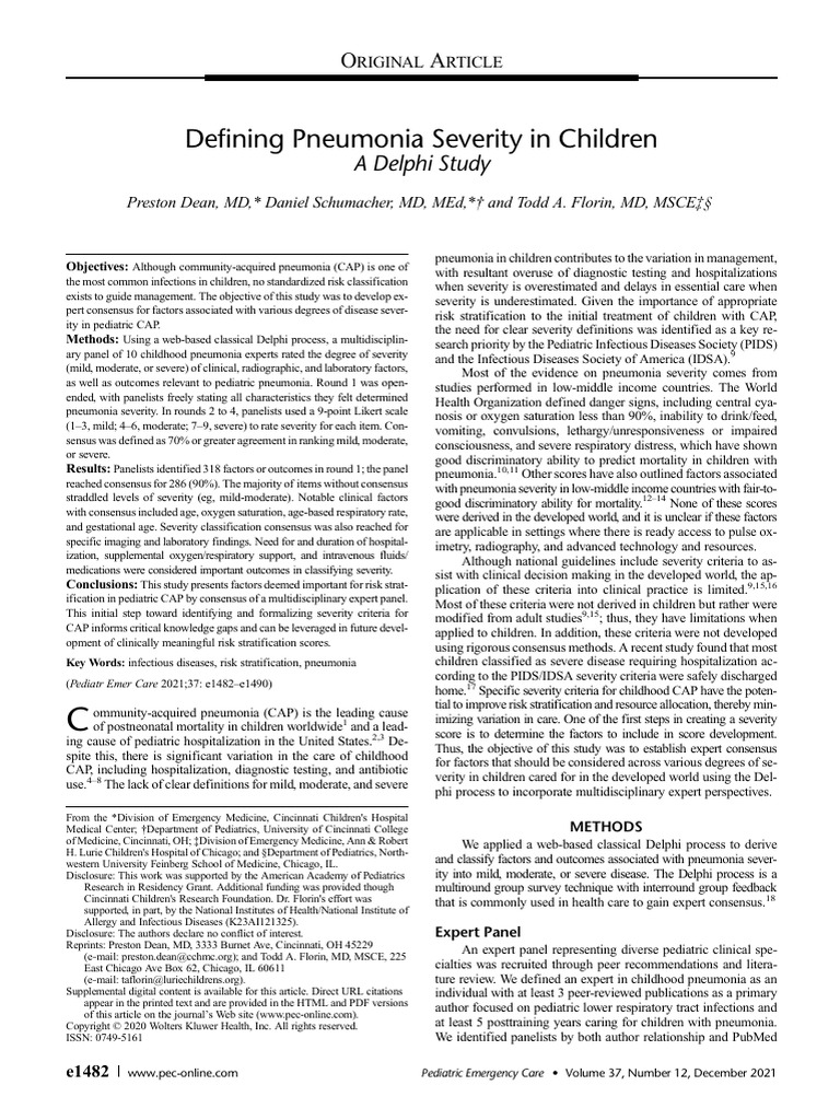 Pediatric Pneumonia Severity Consensus Study | PDF | Pneumonia | White ...