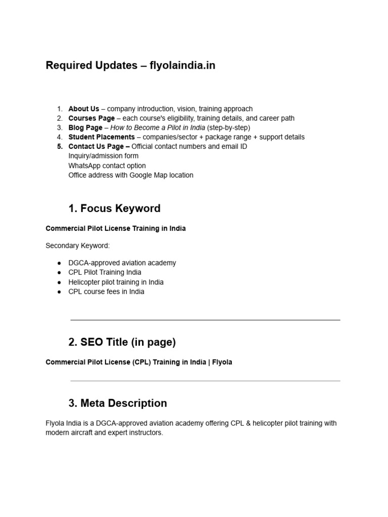 CPL Training in India | Flyola Academy | PDF