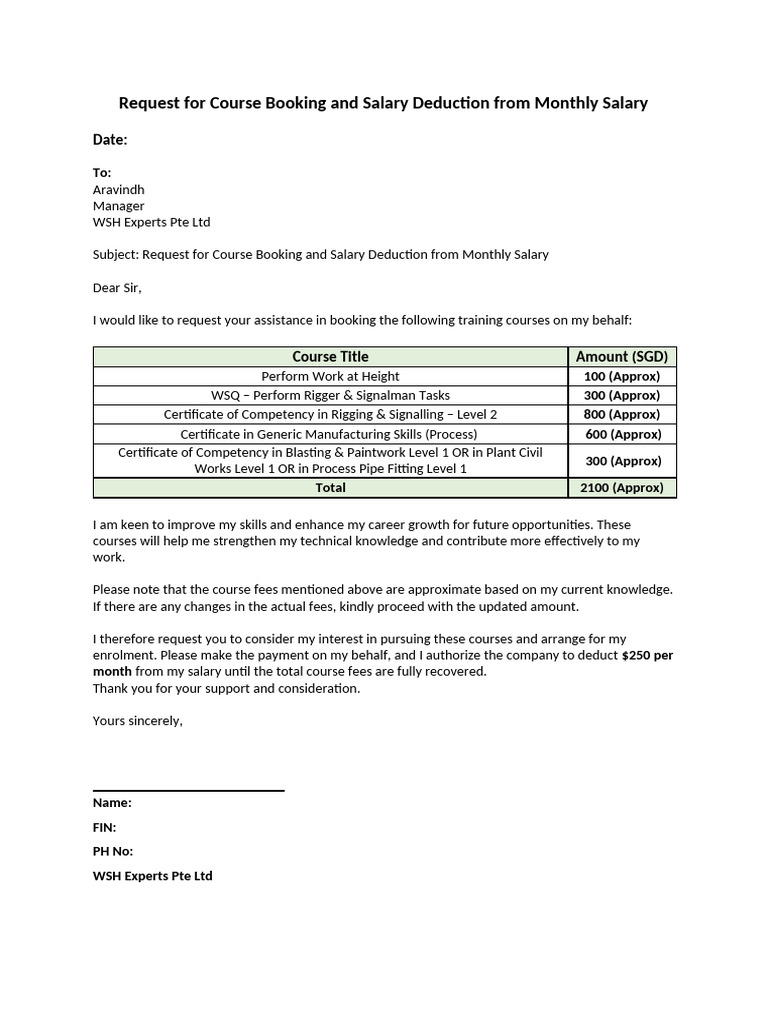 Request For Course Booking | PDF