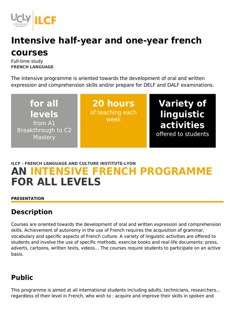 Intensive French Courses for All Levels | PDF | Linguistics | Learning