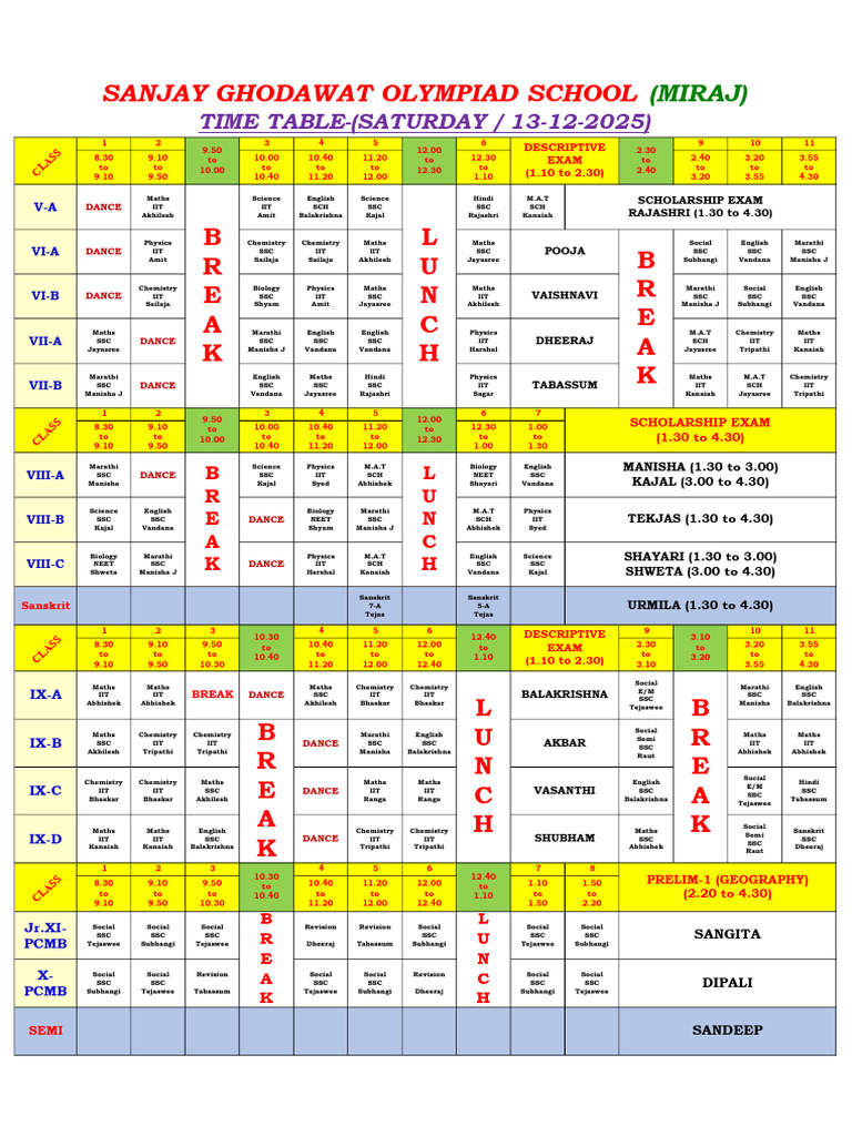 Sanjay Ghodawat School Timetable 2025 | PDF | Vocational Education ...