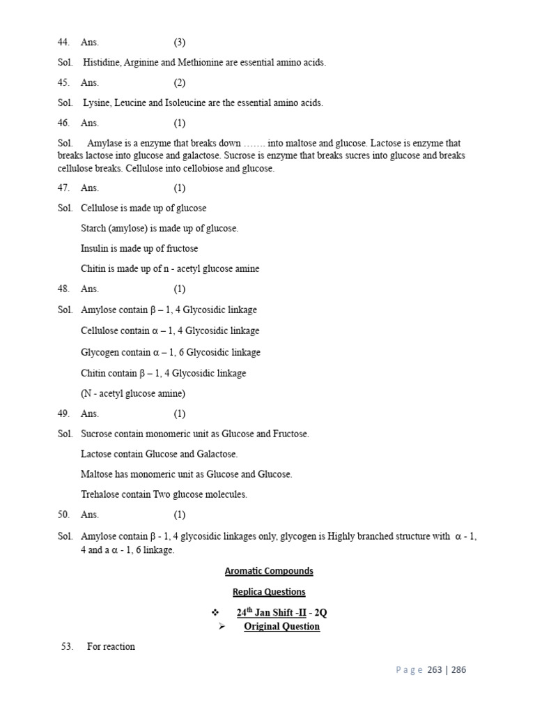 Aromatic Compounds Replica Questions | PDF | Glucose | Fructose