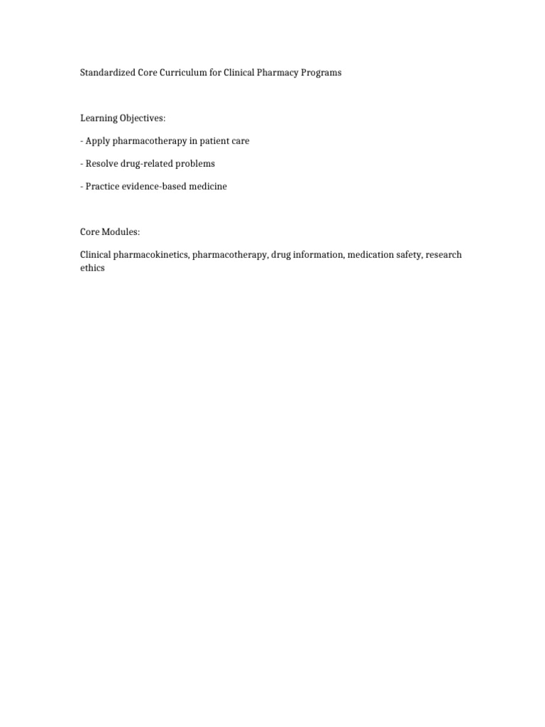 Document 2 Core Curriculum Clinical Pharmacy | PDF
