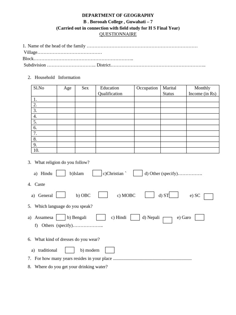 Questionaire HS | PDF