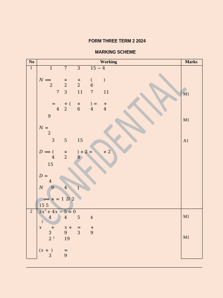 Form Three Term 2 2024 Marking Scheme | PDF