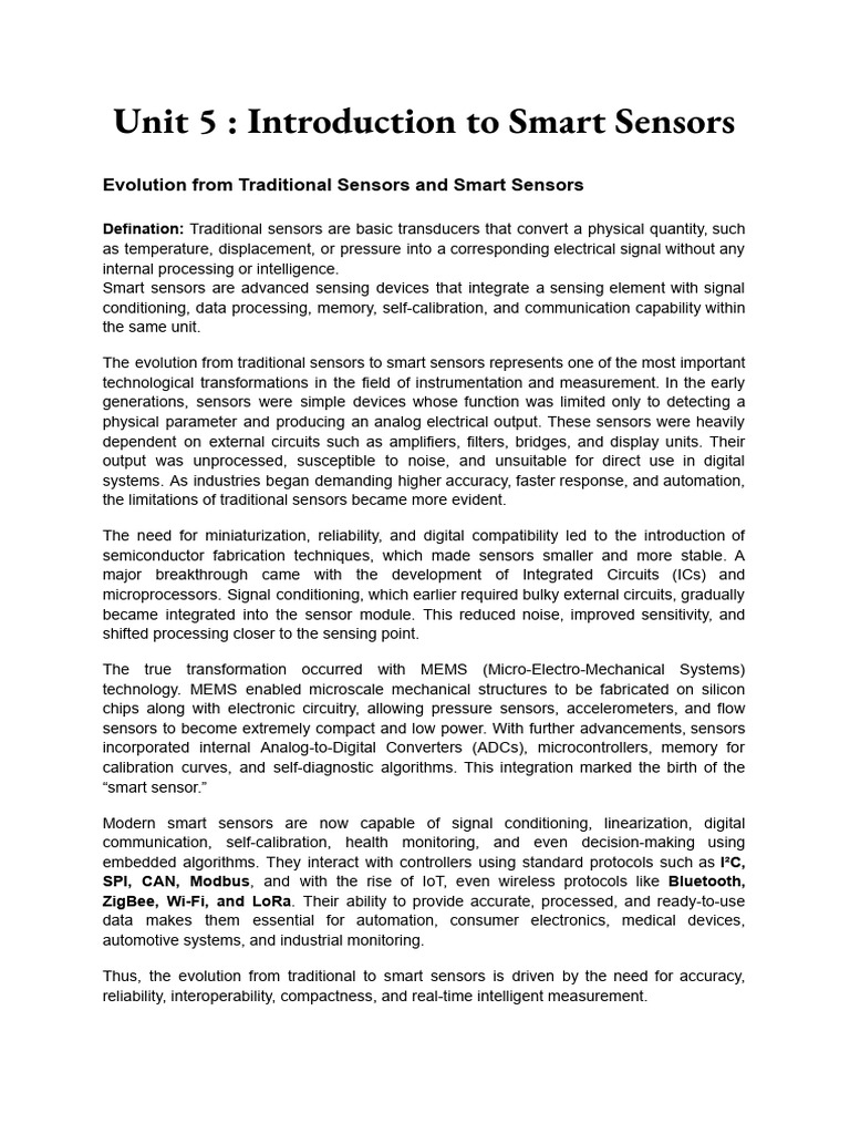 Unit 5 - Introduction To Smart Sensors | PDF | Sensor | Analog To ...