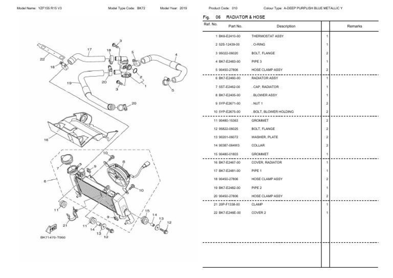 YZF155 R15 V3 Radiator Parts List | PDF | Plumbing