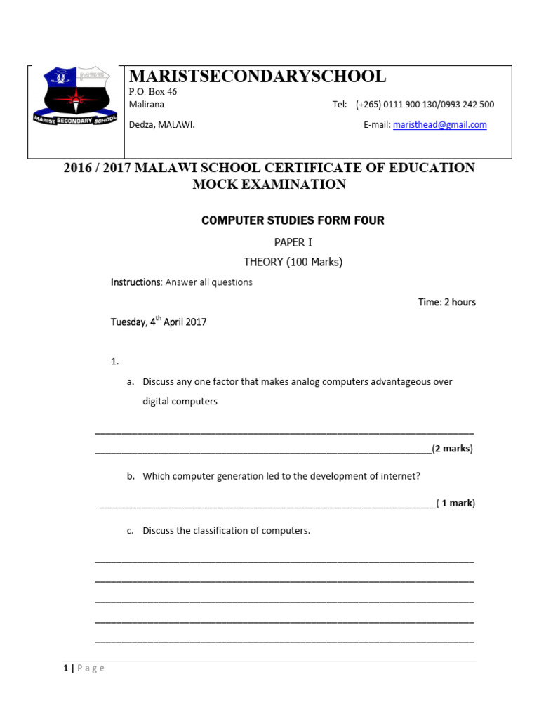 Computer__March_2017_form_4_PP_II | PDF | Computer Network | Databases