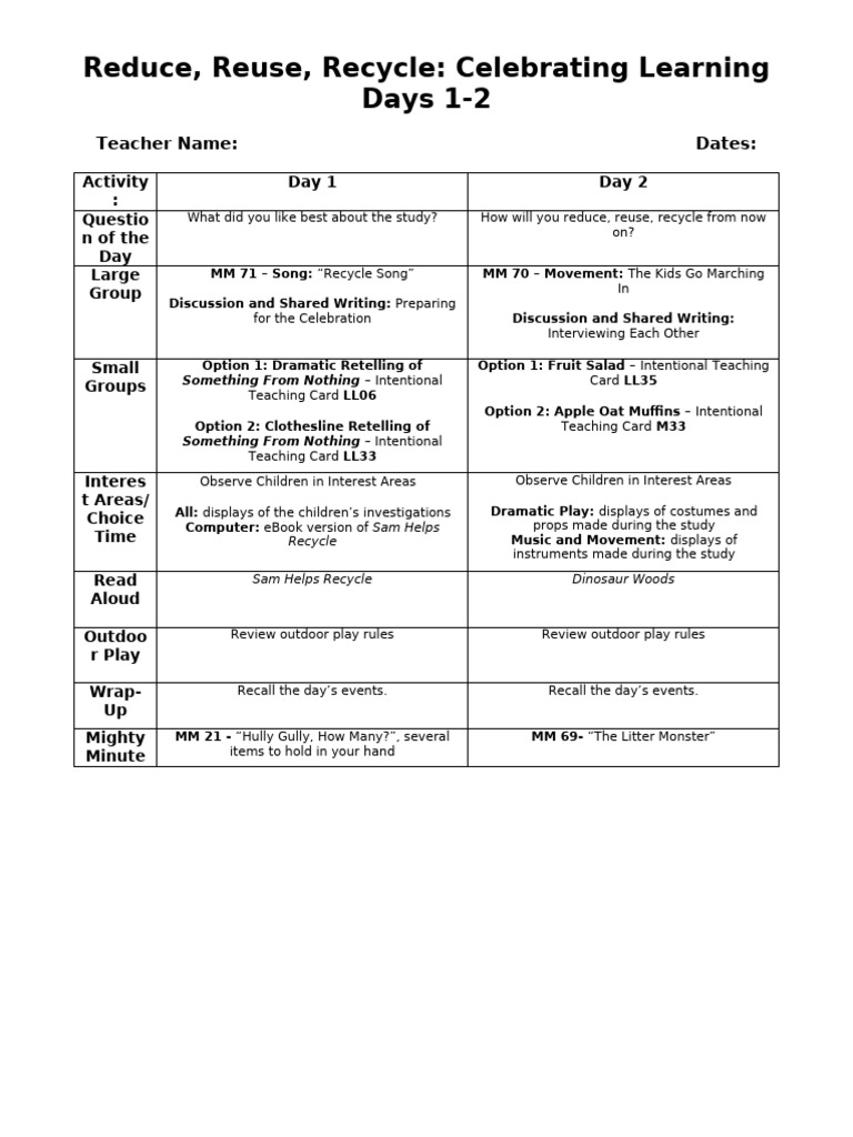 Reduce, Reuse, Recycle Learning Activities | PDF