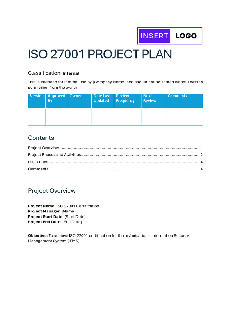 ISO 27001 Project Plan Template | PDF | Audit | Internal Audit