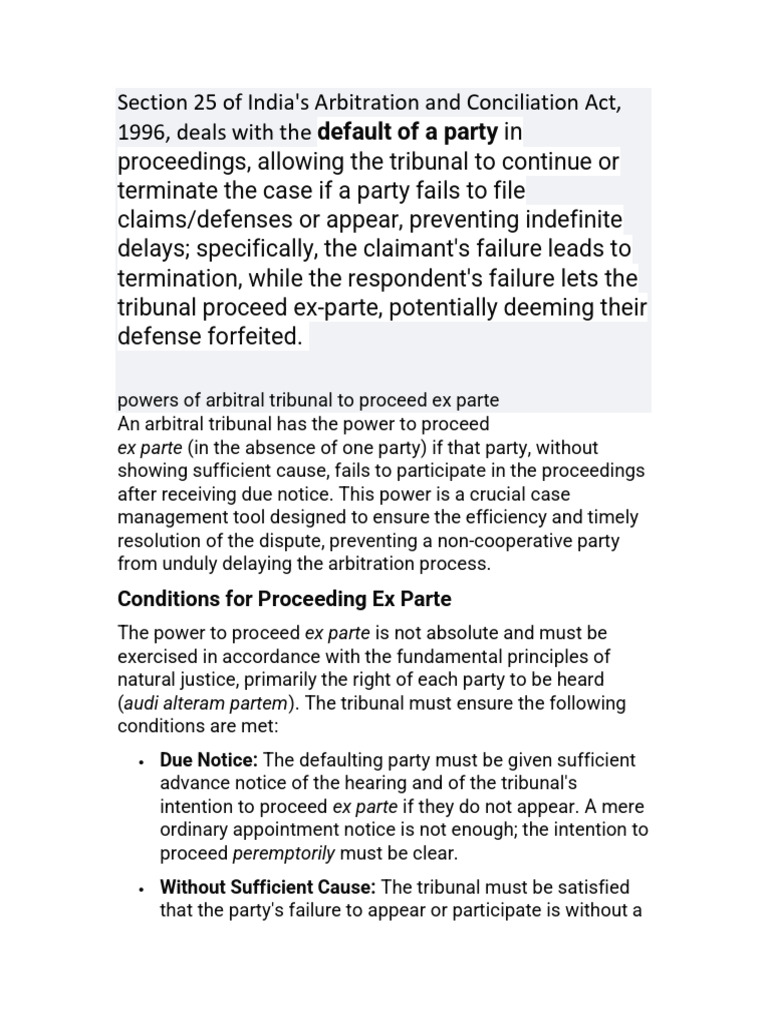 India Arbitration Act: Ex Parte Proceedings | PDF | Ex Parte | Arbitration