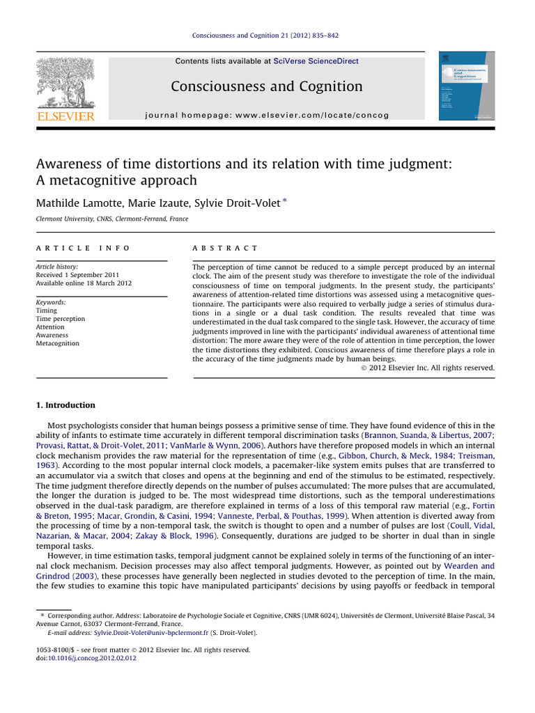 Time Distortions and Judgment Awareness | PDF | Metacognition | Time ...