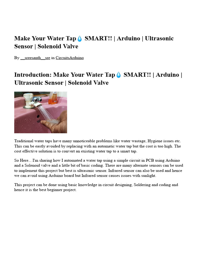 Smart Water Tap Automation Guide | PDF | Arduino | Relay