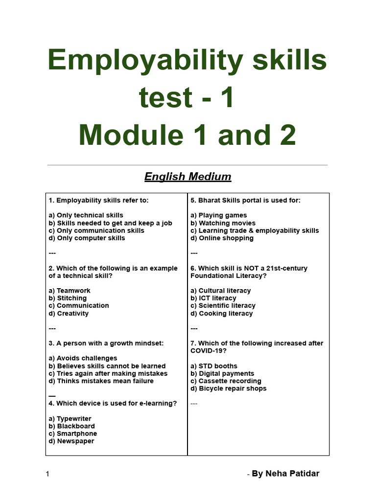 Employability Skills Test: Modules 1 & 2 | PDF