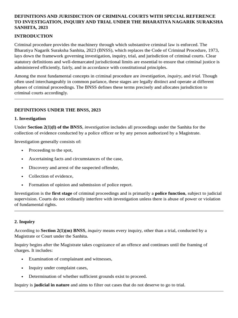 Criminal Courts and Jurisdiction under BNSS 2023 | PDF | Bail | Search ...