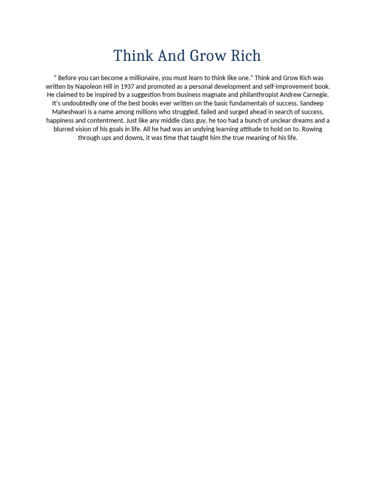 Mastering Success with Think and Grow Rich | PDF
