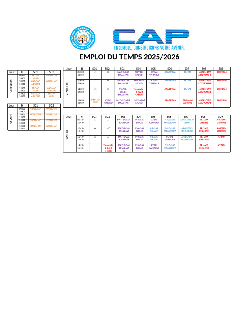 Emploi du Temps 2025/2026 | PDF