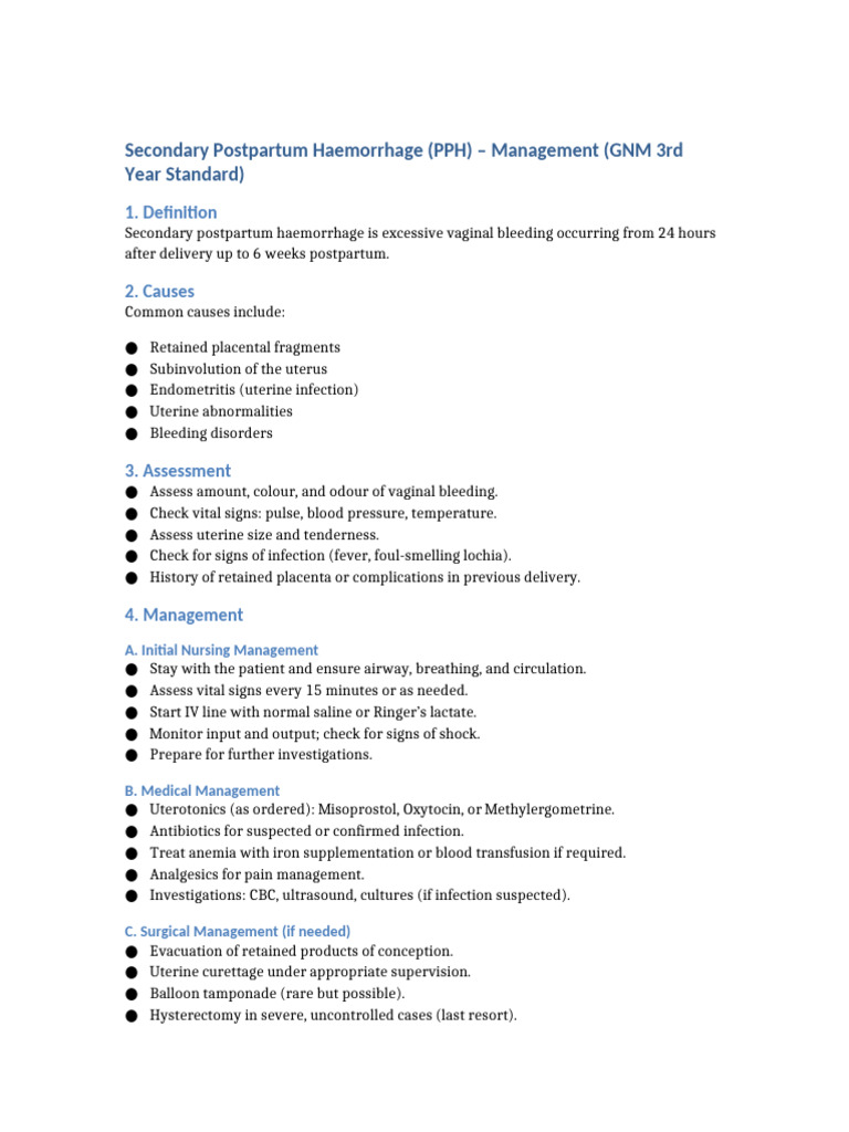 Secondary PPH Management GNM | PDF