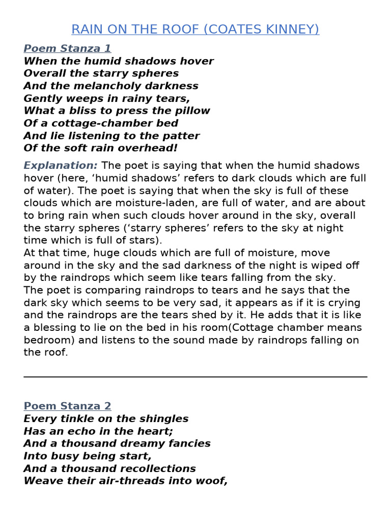 Rain on the Roof(Coates Kinney) | PDF | Dream