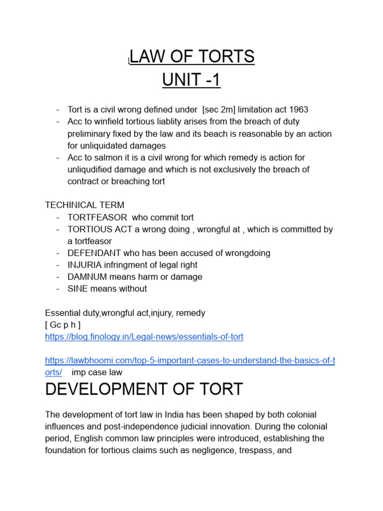 Law of Torts | PDF | Tort | Damages