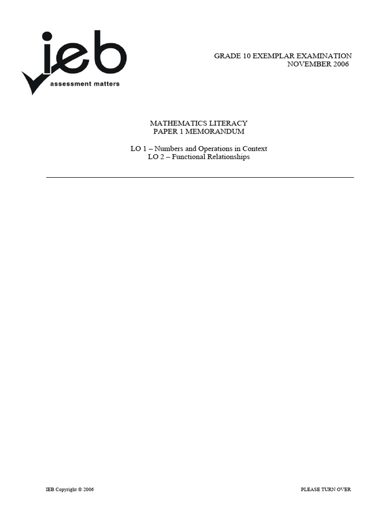 IEB Gr10 MLit Paper 1 2006 Marking Guidelines | PDF | Economies | Money