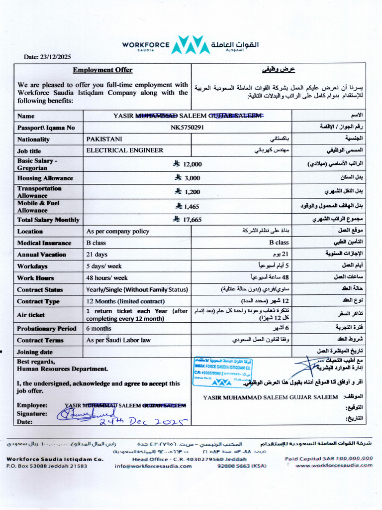 Wfs-Offer Yasir Saleem Signed | PDF