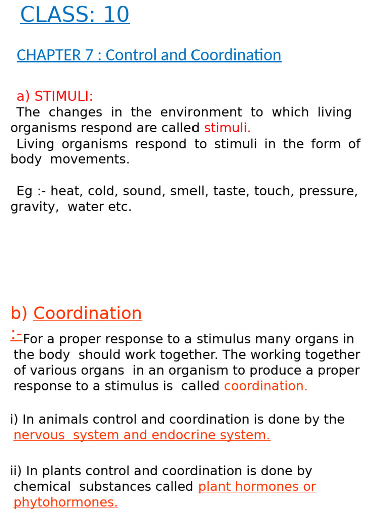 Control and Coordination in Organisms | PDF | Endocrine System ...