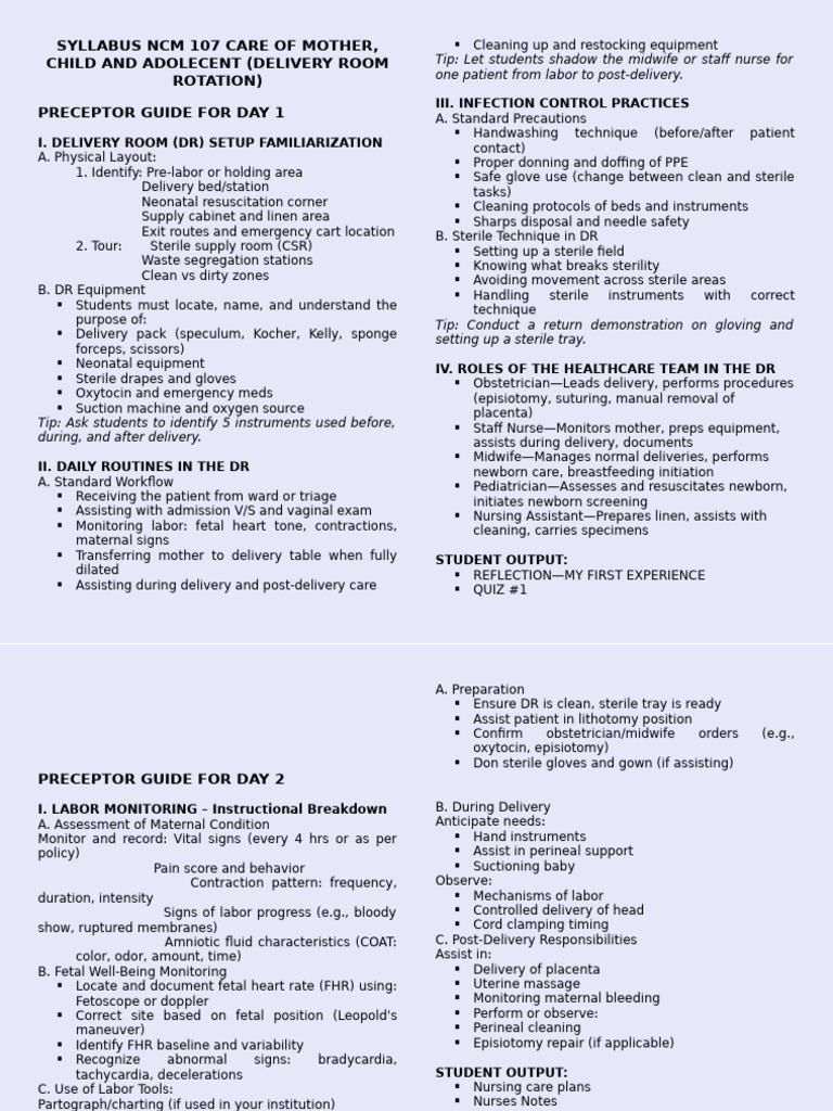 Delivery Room Rotation Preceptor Guide | PDF | Childbirth | Human Pregnancy