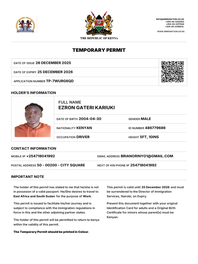 Kenyan Temporary Permit Details | PDF | Identity Document | Access Control