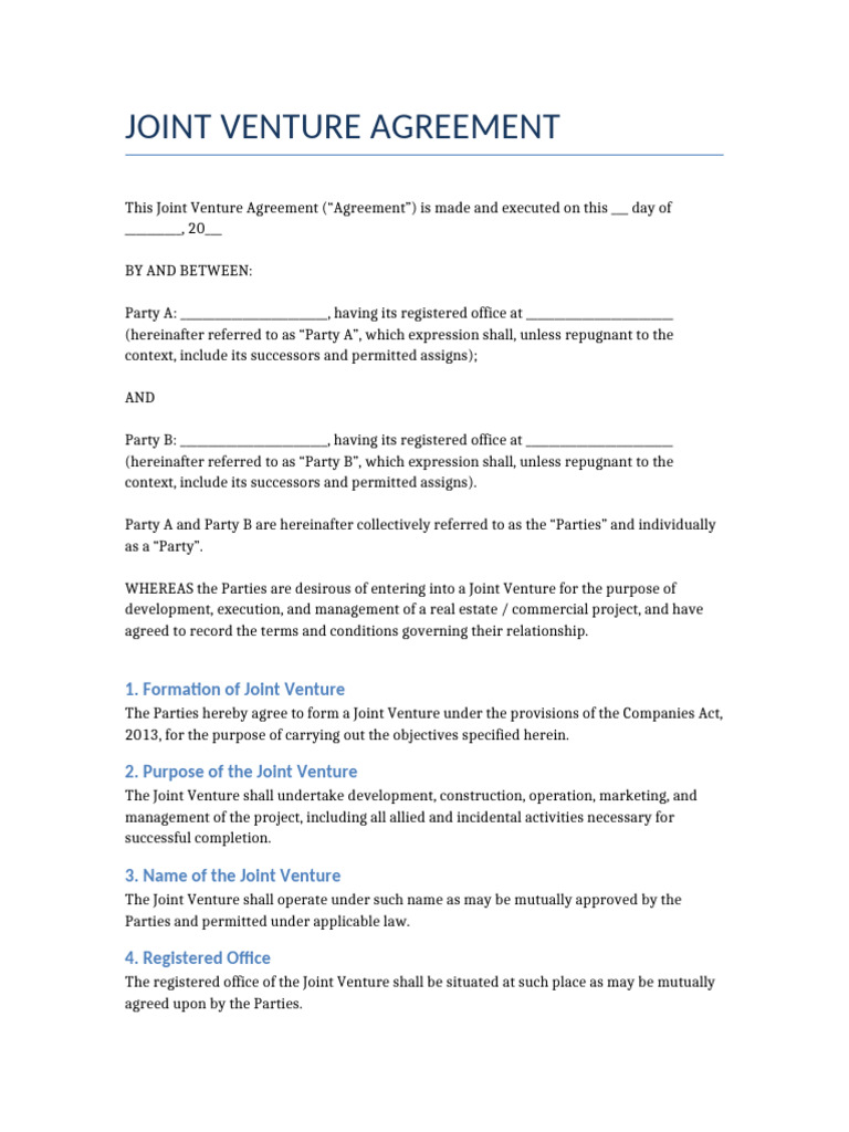 Joint Venture Agreement Template | PDF | Joint Venture | Board Of Directors