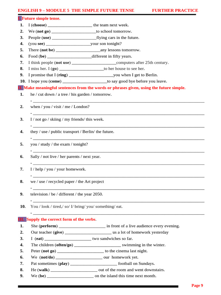 Future Simple Tense Practice Exercises | PDF | Linguistics | Syntax